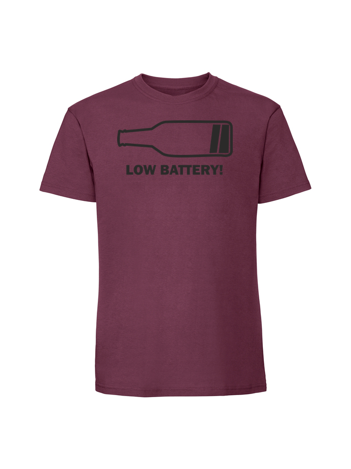 AL00017_burgundowa.png Męska koszulka z nadrukiem – Battery Low Beer - obrazek 1