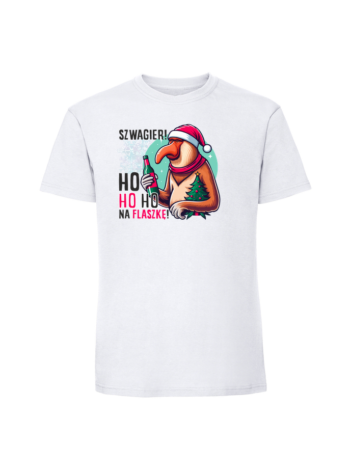 AL00055_biala.png Męska koszulka z nadrukiem – szwagier ho ho ho na flaszkę v1 - obrazek 1