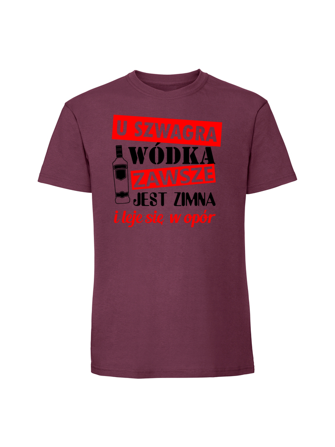 AL00058_burgundowa.png Męska koszulka z nadrukiem – U szwagra wódka zawsze jest zimna - obrazek 4