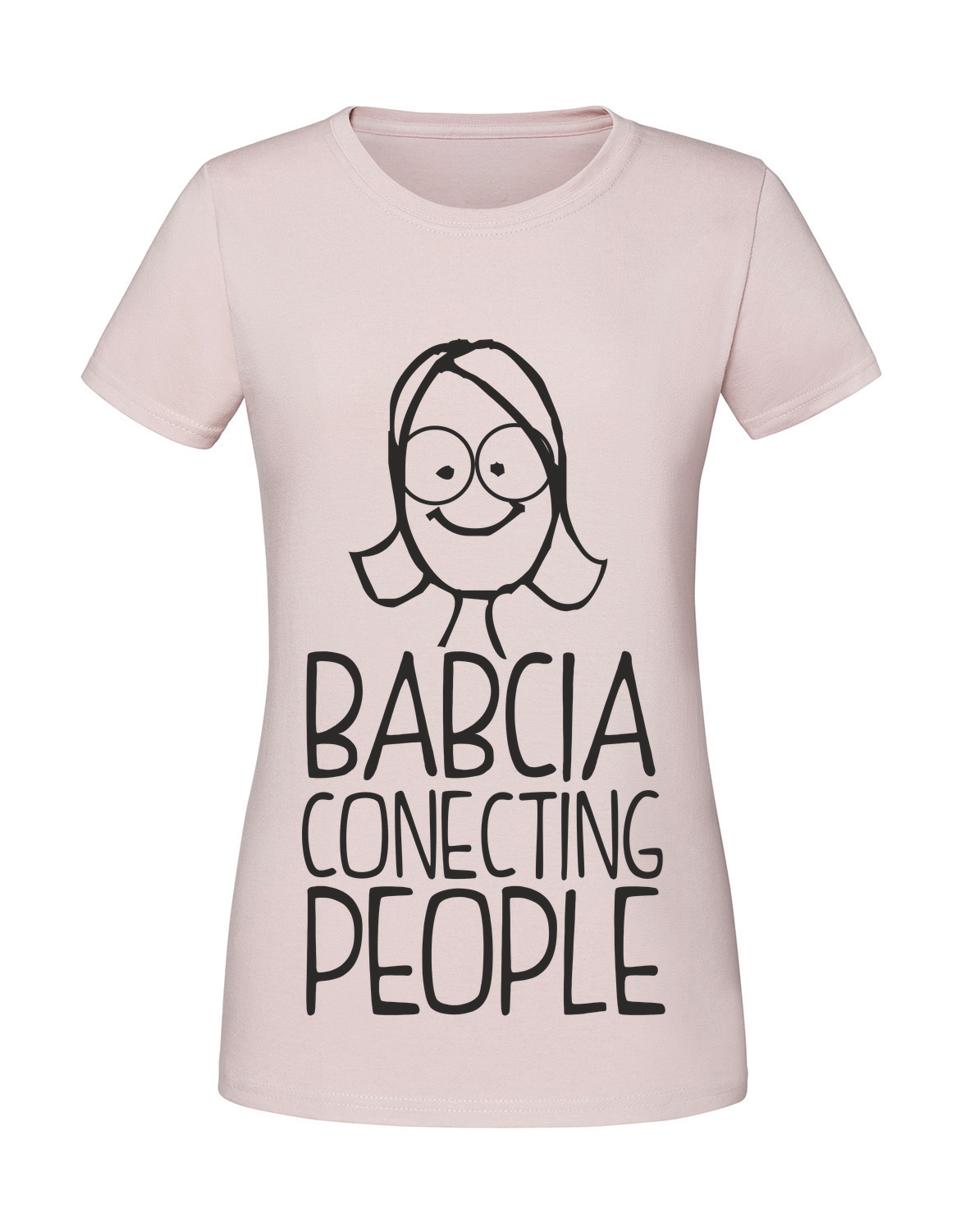 BB00012_pudrowy_roz.png Damska koszulka z nadrukiem – babcia connecting people v1 - obrazek 1