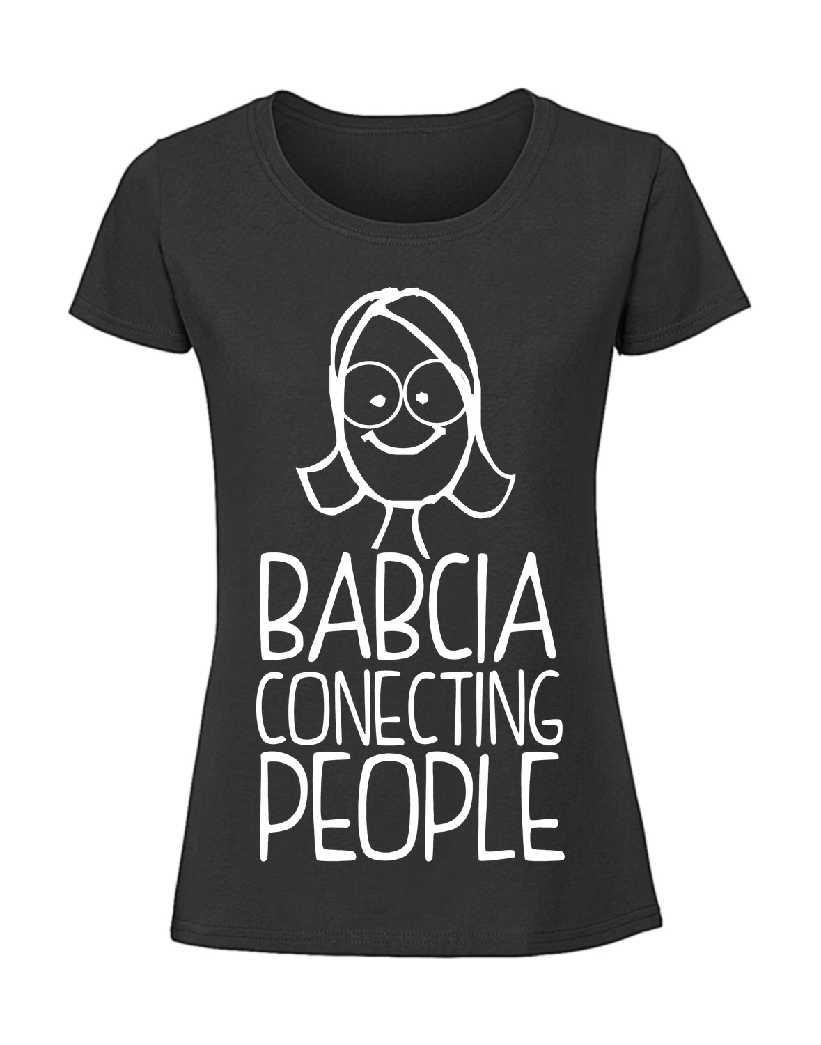 BB00014_czarna.png Damska koszulka z nadrukiem – babcia connecting people v2 - obrazek 1