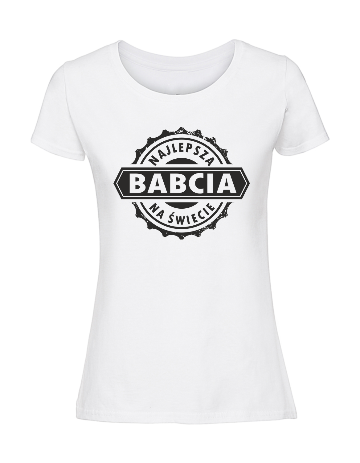 BB00017_biala.png Damska koszulka z nadrukiem – NAJLEPSZA BABCIA VINTAGE GOTOWEWZORY - obrazek 1