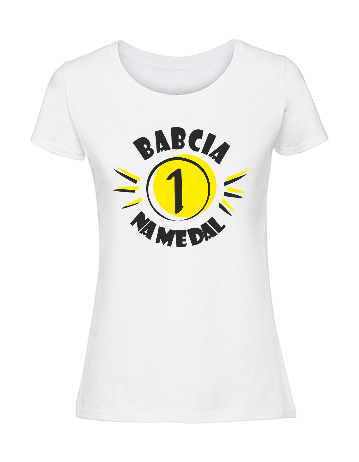 BB00019_biala.png Damska koszulka z nadrukiem – babcia NA MEDAL - obrazek 1