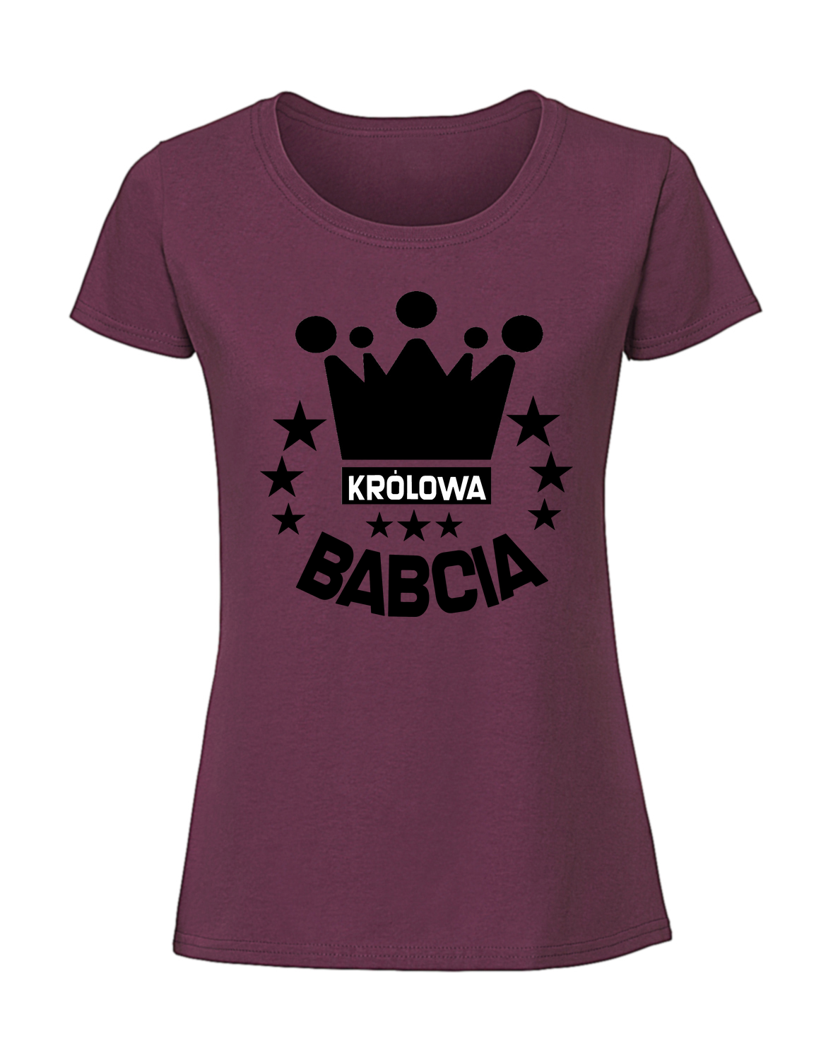 BB00021_burgundowa.png Damska koszulka z nadrukiem – Królowa Babcia v3 - obrazek 1