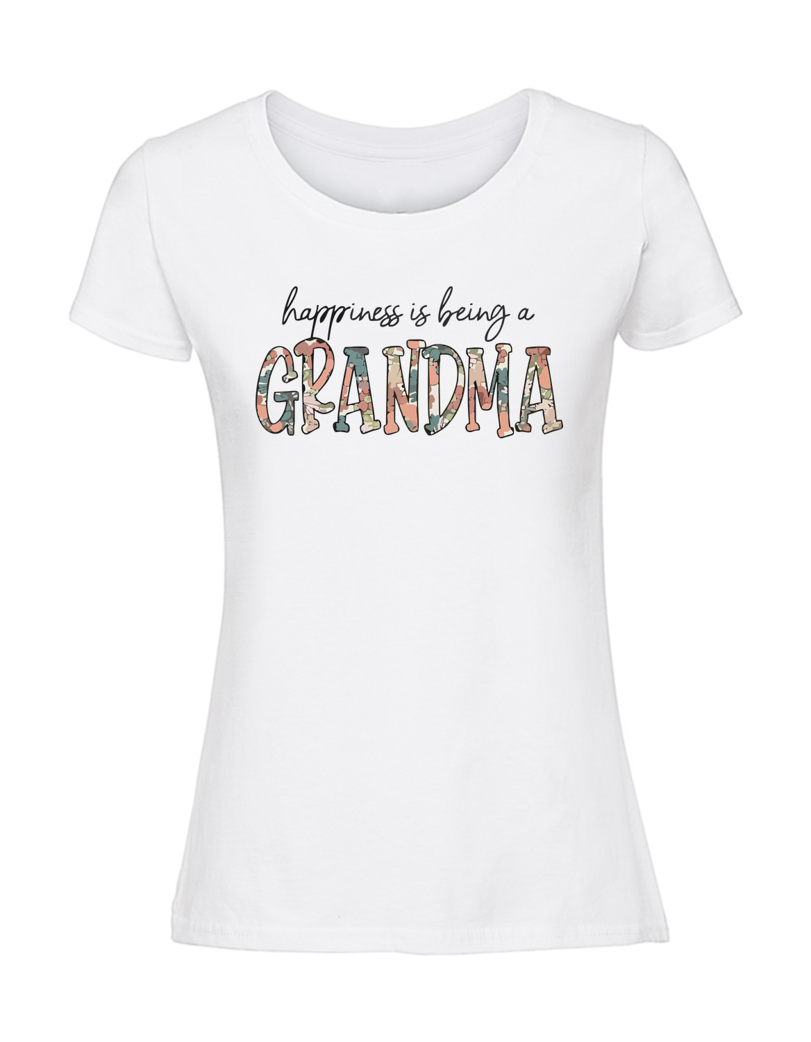 BB00027_biala.png Damska koszulka z nadrukiem – happiness is being a grandma - obrazek 1