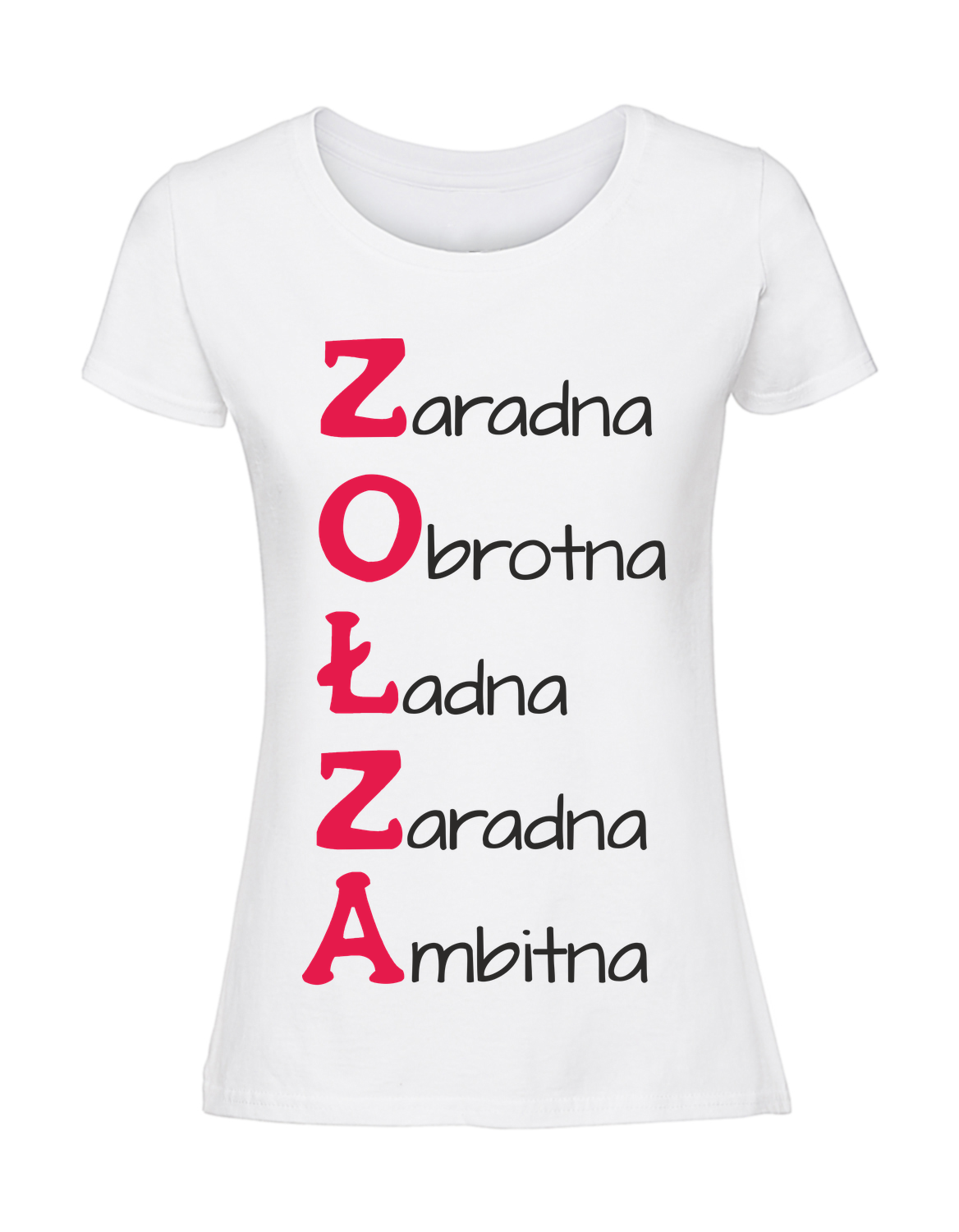 HH00058_biala.png Damska koszulka z nadrukiem – Zołza cechy - obrazek 1