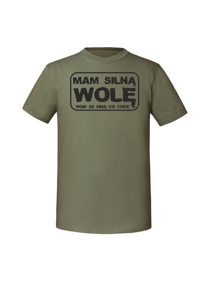 HU00037_olive.png Męska koszulka z nadrukiem – Mam silną wolę - obrazek 1