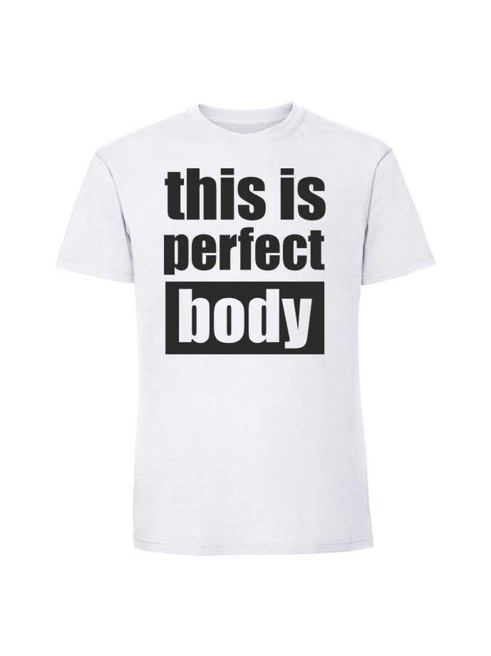 HU00060_biala.png Męska koszulka z nadrukiem – this is perfect body - obrazek 1