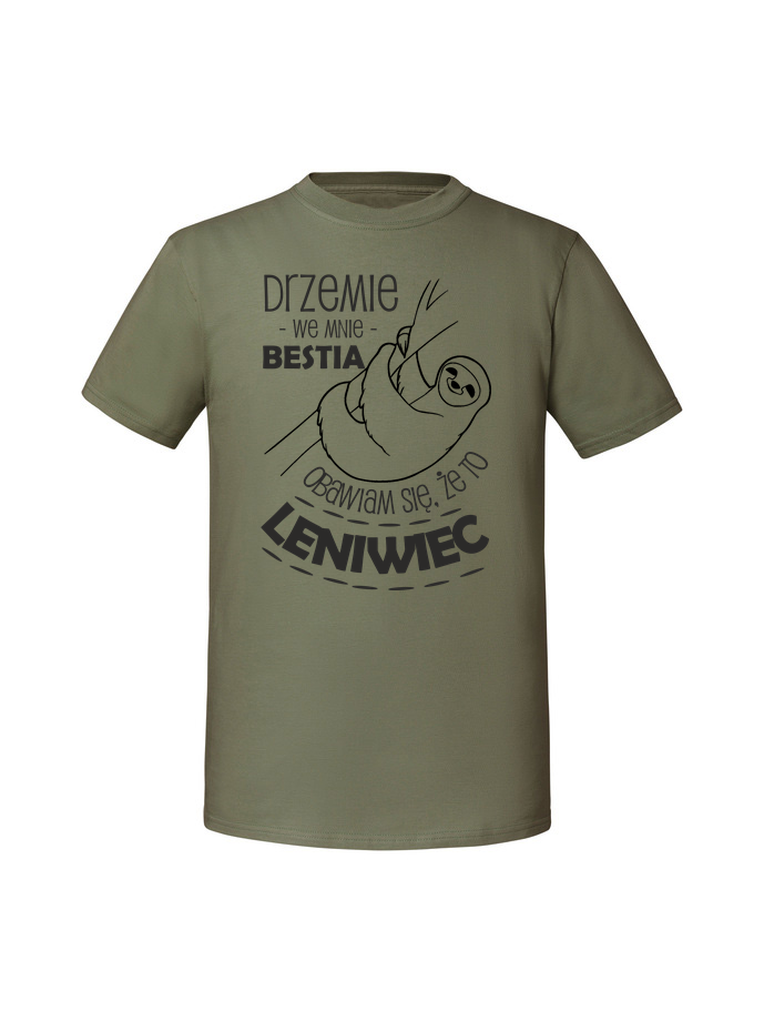 HU00120_olive.png Męska koszulka z nadrukiem – DRZEMIE WE MNIE BESTIA v2 - obrazek 1