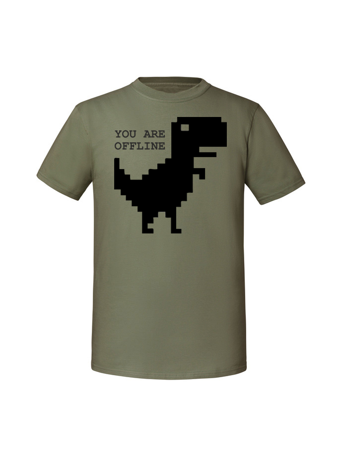 HU00126_olive.png Męska koszulka z nadrukiem – YOU ARE OFFLINE DINOZAUR - obrazek 4