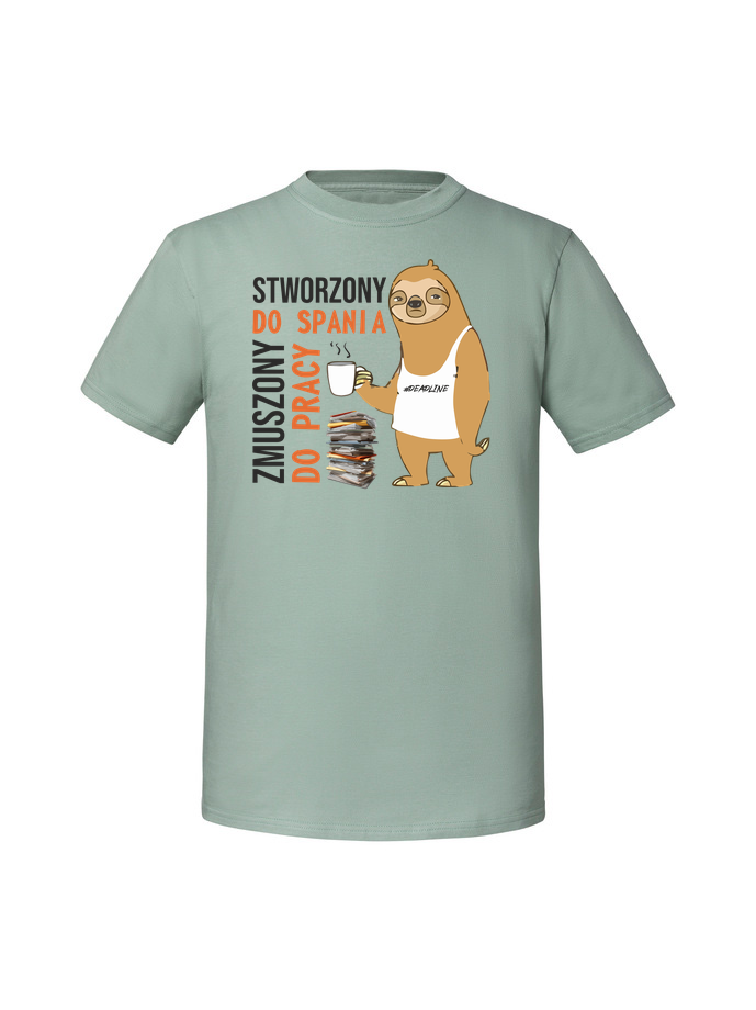 HU00135_mietowa.png Męska koszulka z nadrukiem – leniwiec stworzony do spania zmuszony do pracy - obrazek 4