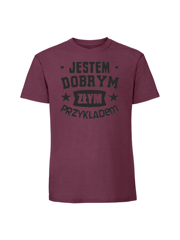 HU00192_burgundowa.png Męska koszulka z nadrukiem – jestem dobrym złym - obrazek 1