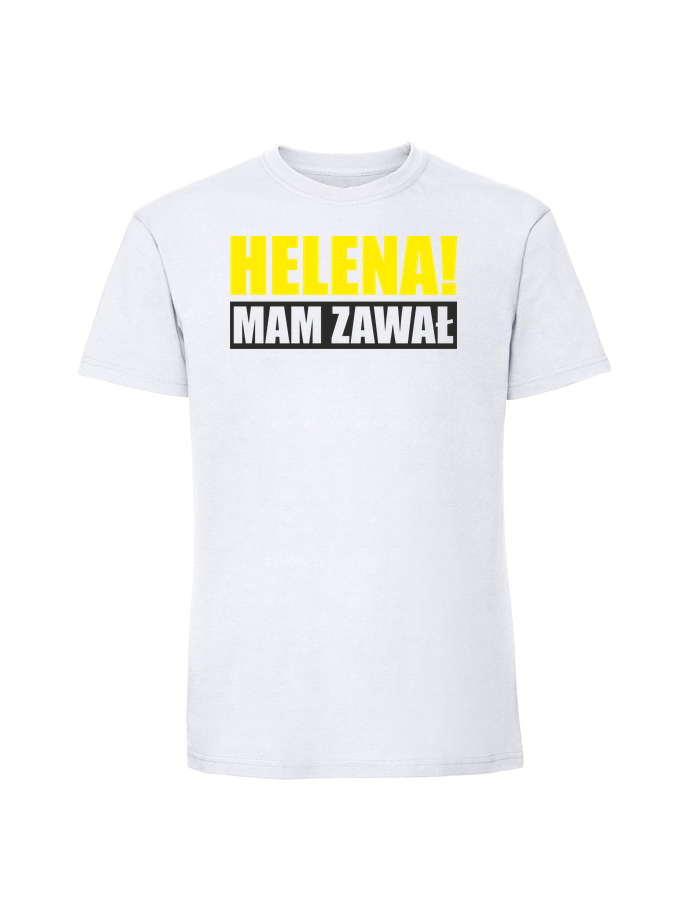 HU00193_biala.png Męska koszulka z nadrukiem – Helena Mam Zawał - obrazek 1