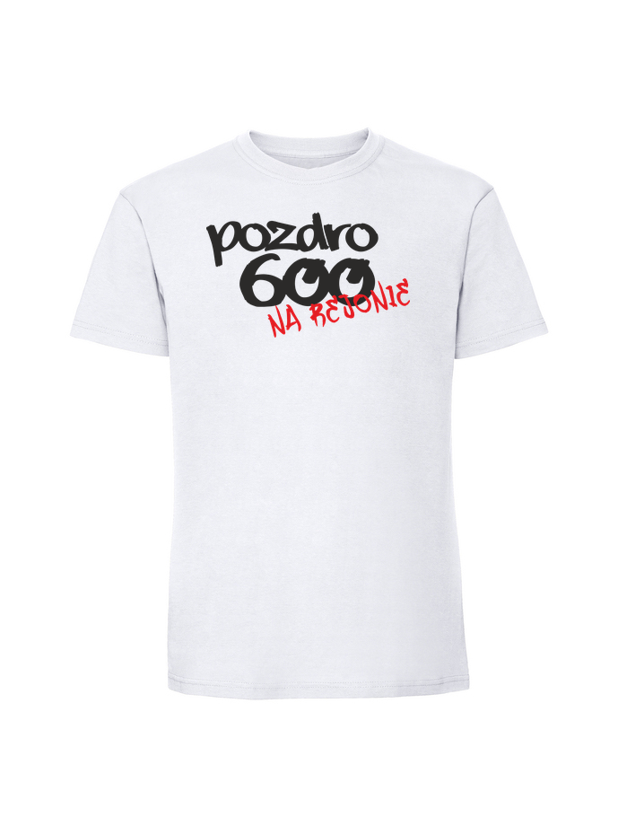 HU00197_biala.png Męska koszulka z nadrukiem – Pozdro 600 na rejonie - obrazek 1