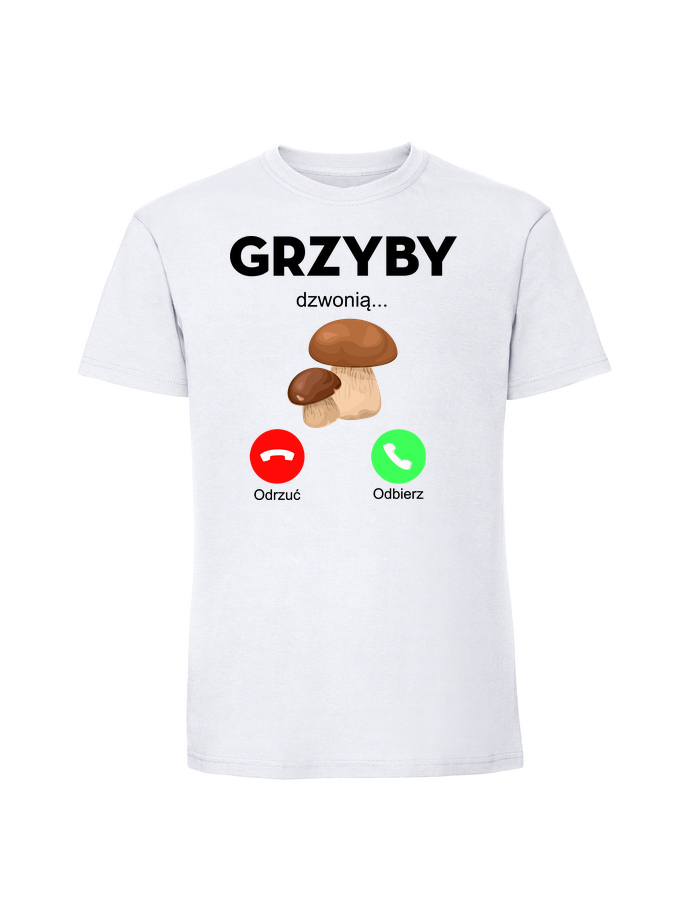 HU00200_biala.png Męska koszulka z nadrukiem – Grzyby dzwonią - obrazek 1