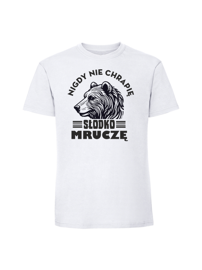 HU00202_biala.png Męska koszulka z nadrukiem – NIGDY NIE CHRAPIĘ SŁODKO MRUCZĘ - obrazek 1