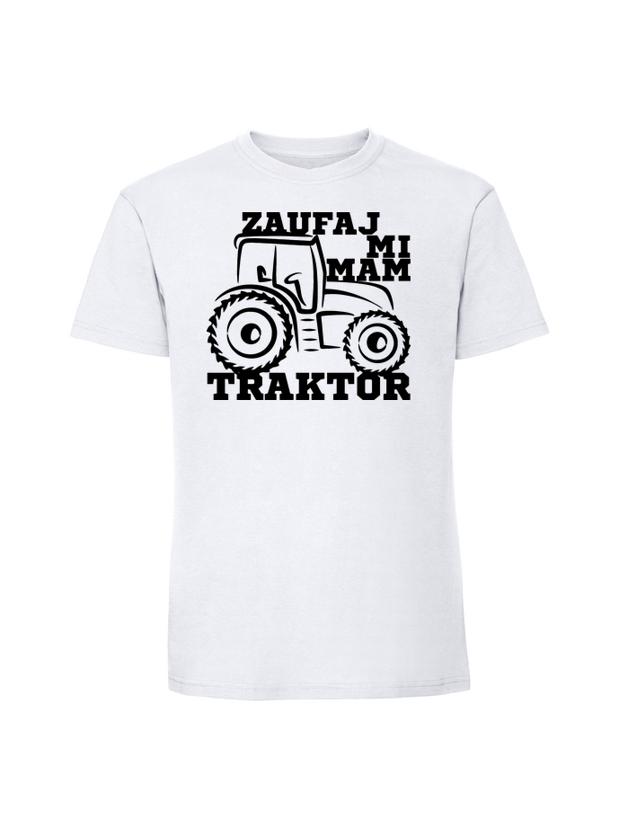 HU00205_biala.png Męska koszulka z nadrukiem – ZAUFAJ MI MAM TRAKTOR - obrazek 1