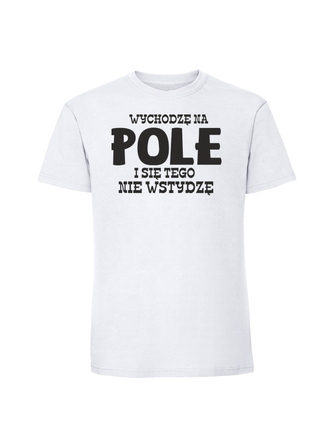 HU00207_biala.png Męska koszulka z nadrukiem – WYCHODZĘ NA POLE - obrazek 1