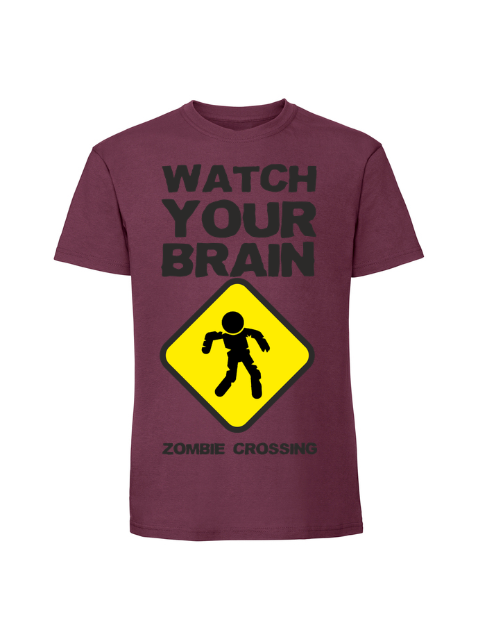 HU00210_burgundowa.png Męska koszulka z nadrukiem – Watch your brain - obrazek 1