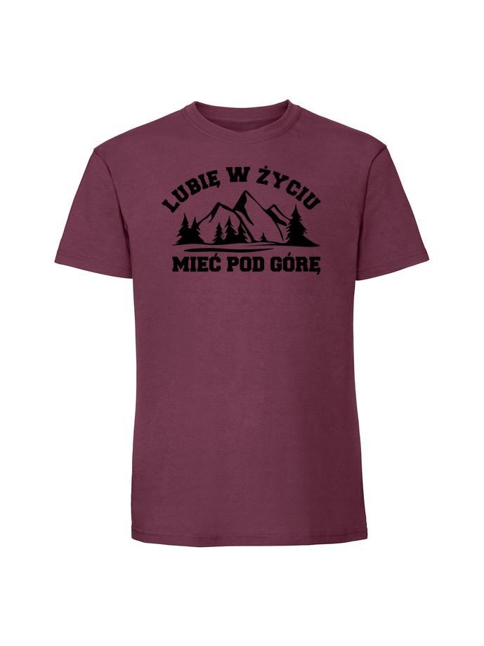 HU00211_burgundowa.png Męska koszulka z nadrukiem – LUBIĘ W ŻYCIU MIEĆ POD GÓRĘ - obrazek 4