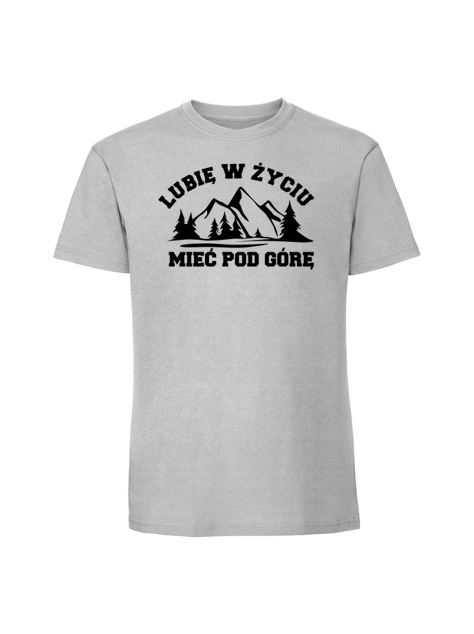 HU00211_pastelowy_szary.png Męska koszulka z nadrukiem – LUBIĘ W ŻYCIU MIEĆ POD GÓRĘ - obrazek 1