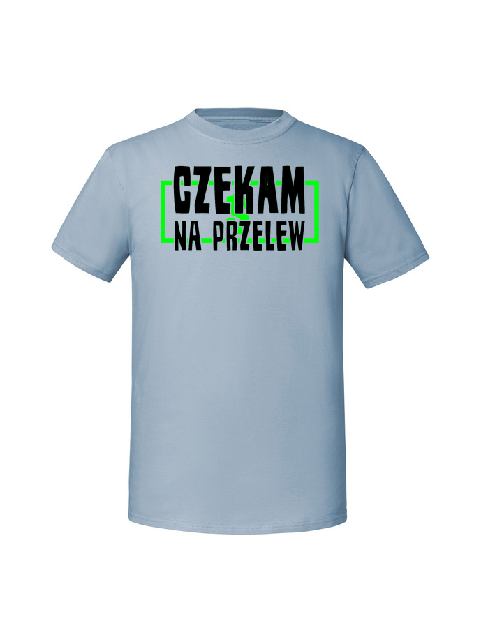 HU00212_mineralny_blekit.png Męska koszulka z nadrukiem – Czekam na przelew - obrazek 1