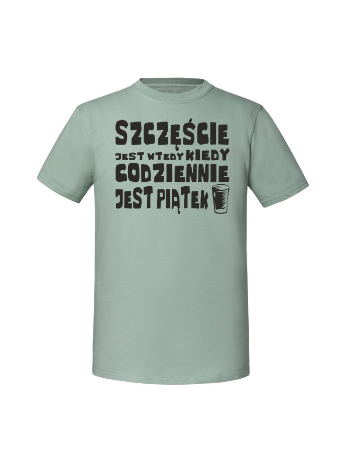 HU00213_mietowa.png Męska koszulka z nadrukiem – SZCZĘSCIE JEST WTEDY - obrazek 1
