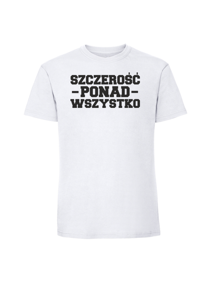 HU00215_biala.png Męska koszulka z nadrukiem – Szczerość ponad wszystko - obrazek 1