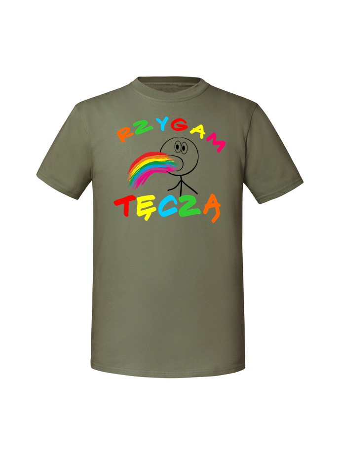 HU00219_olive.png Męska koszulka z nadrukiem – Rzygam Tęczą - obrazek 4