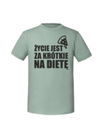 Męska koszulka  z nadrukiem – zycie jest za krótkie na diete