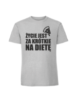 Męska koszulka  z nadrukiem – zycie jest za krótkie na diete - obrazek 3