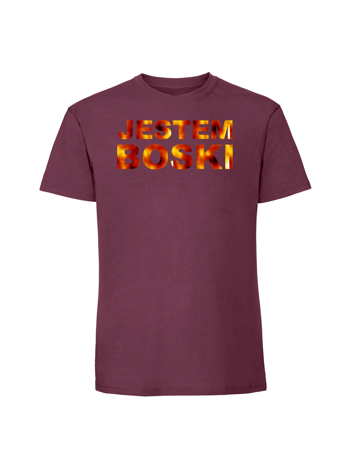 HU00239_burgundowa.png Męska koszulka z nadrukiem – JESTEM BOSKI - obrazek 1