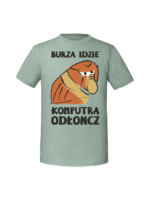 Męska koszulka  z nadrukiem – BURZA IDZIE KOMPUTRA ODŁONCZ - obrazek 3