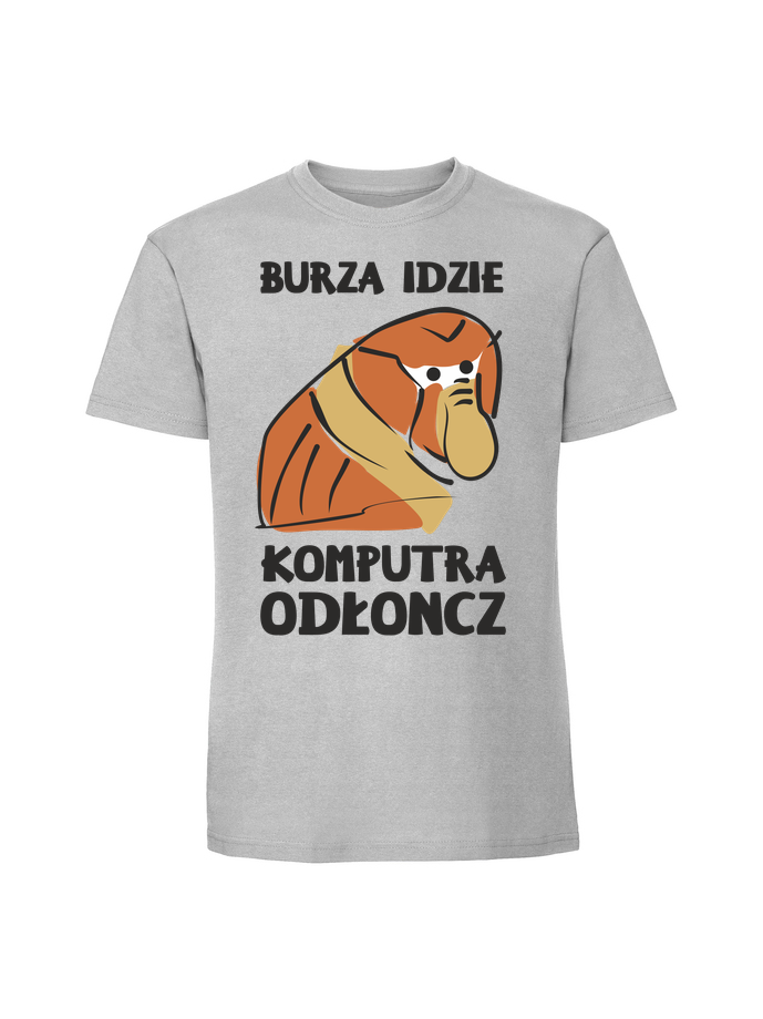 HU00249_pastelowy_szary.png Męska koszulka z nadrukiem – BURZA IDZIE KOMPUTRA ODŁONCZ - obrazek 4