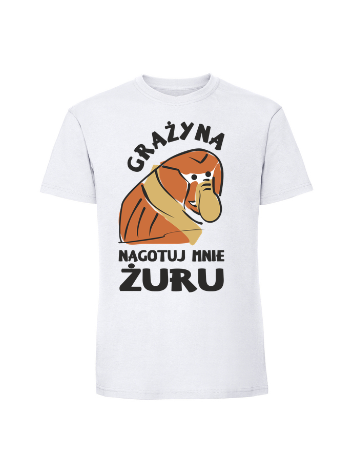 HU00256_biala.png Męska koszulka z nadrukiem – Grażyna Nagotuj Mnie Żuru - obrazek 1