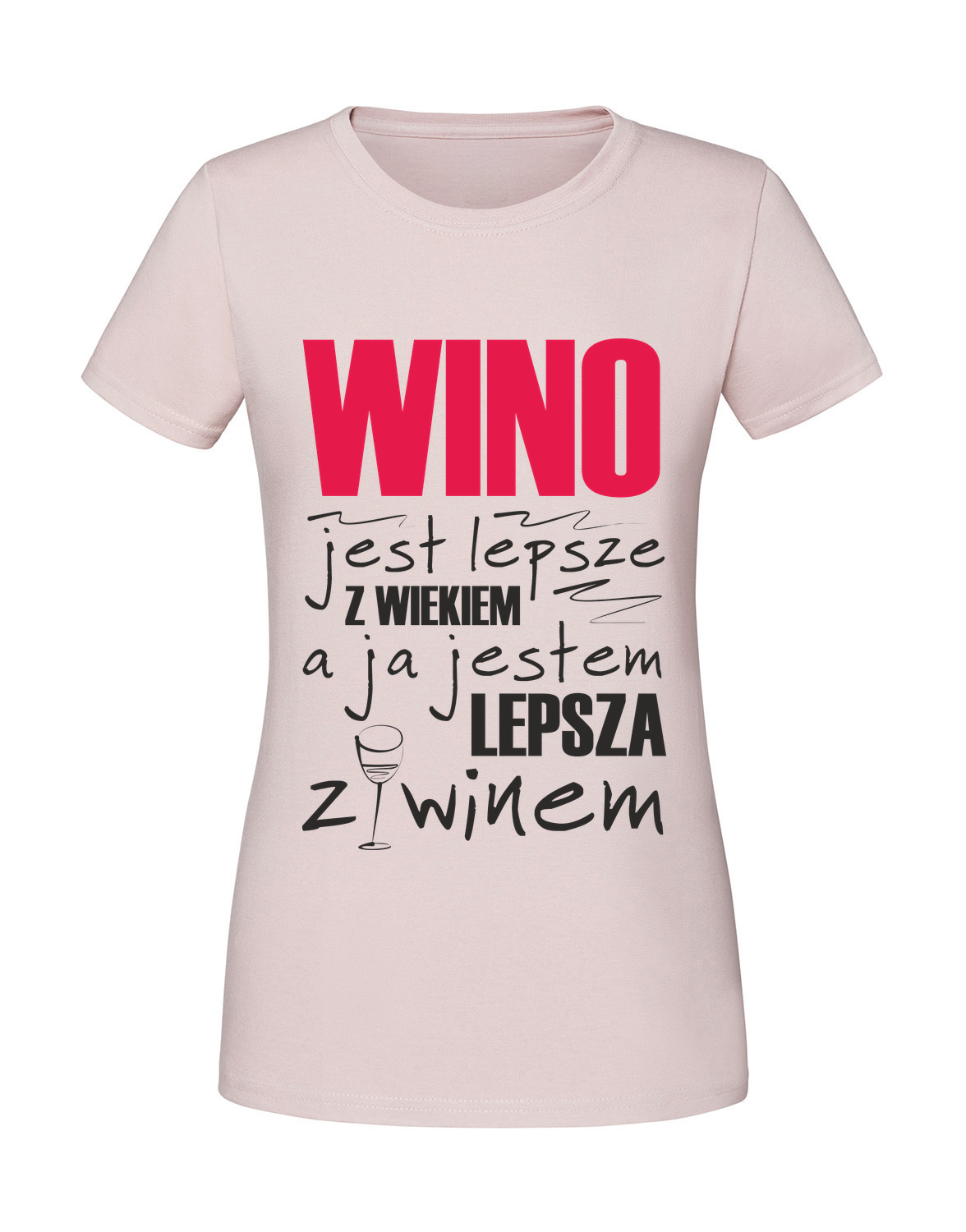 KK00007_pudrowy_roz.png Damska koszulka z nadrukiem – wino jest lepsza z wiekiem - obrazek 1