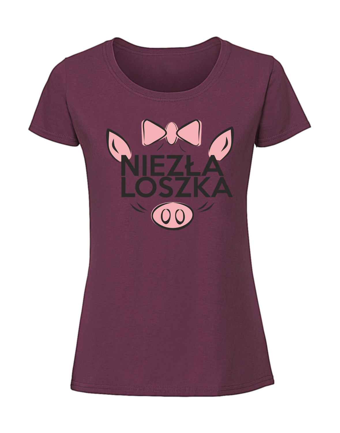 KK00010_burgundowa.png Damska koszulka z nadrukiem – Niezła Loszka - obrazek 1