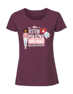 Damska koszulka  z nadrukiem – jestem położną mój mąż może spać spokojnie v1 - obrazek 4