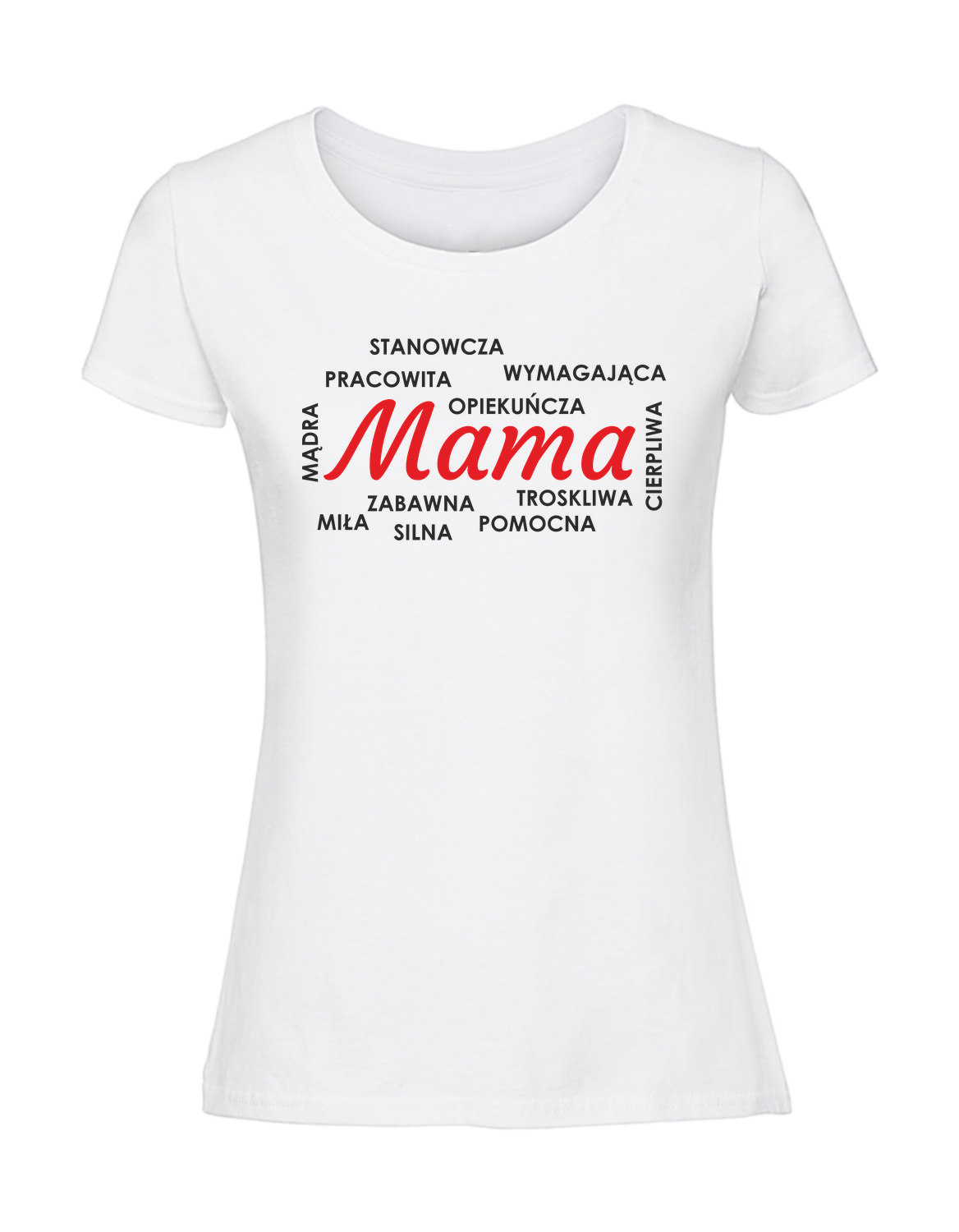 MM00036_biala.png Damska koszulka z nadrukiem – MAMA CECHY - obrazek 1