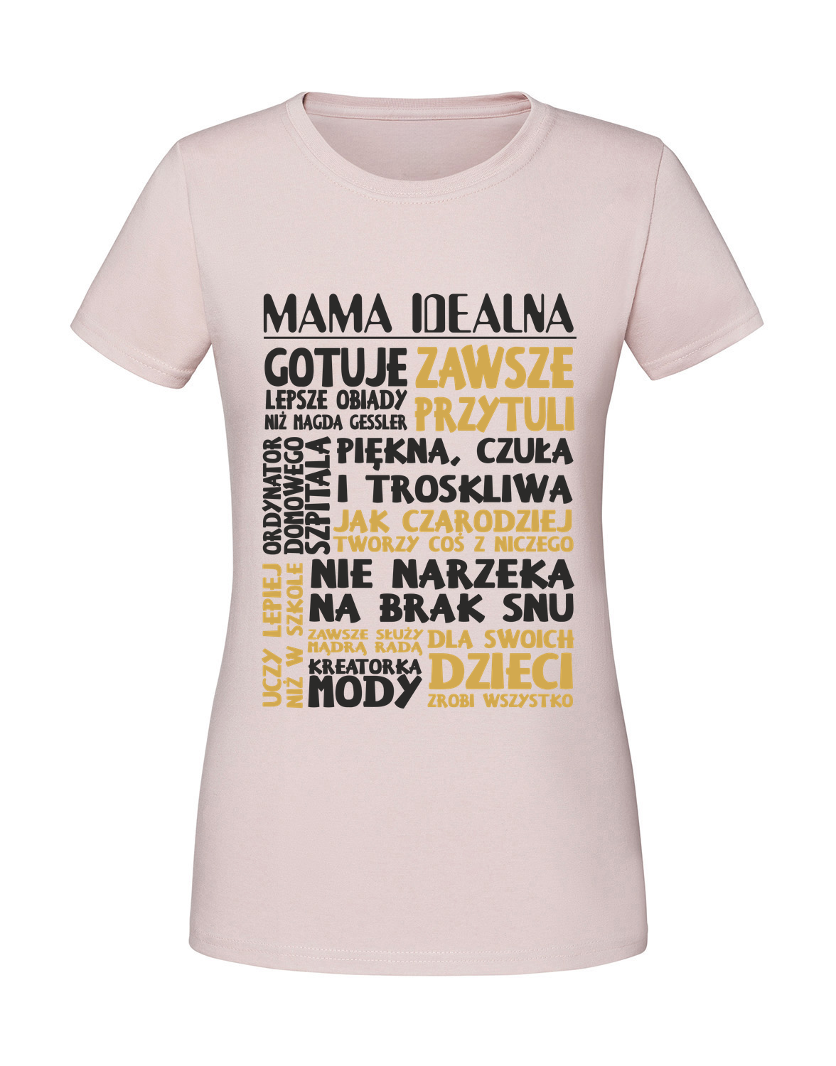MM00047_pudrowy_roz.png Damska koszulka z nadrukiem – Mama idealna cechy - obrazek 1