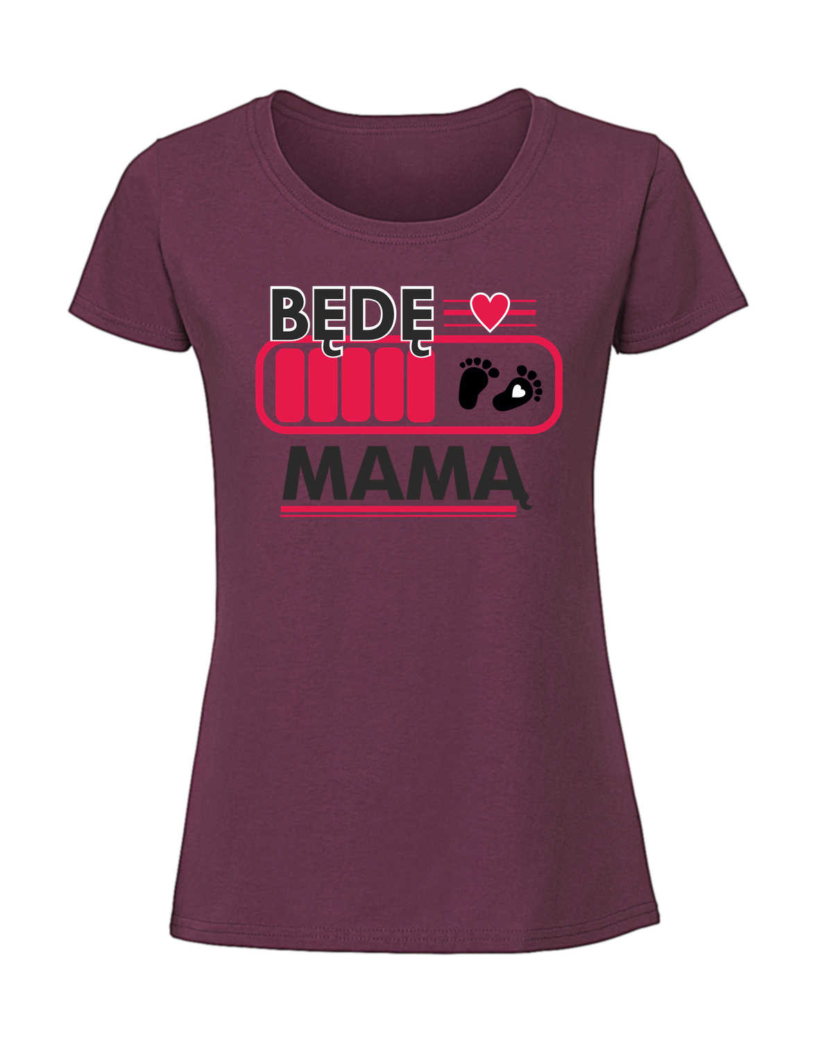 MM00055_burgundowa.png Damska koszulka z nadrukiem – będę mamą v2 - obrazek 1
