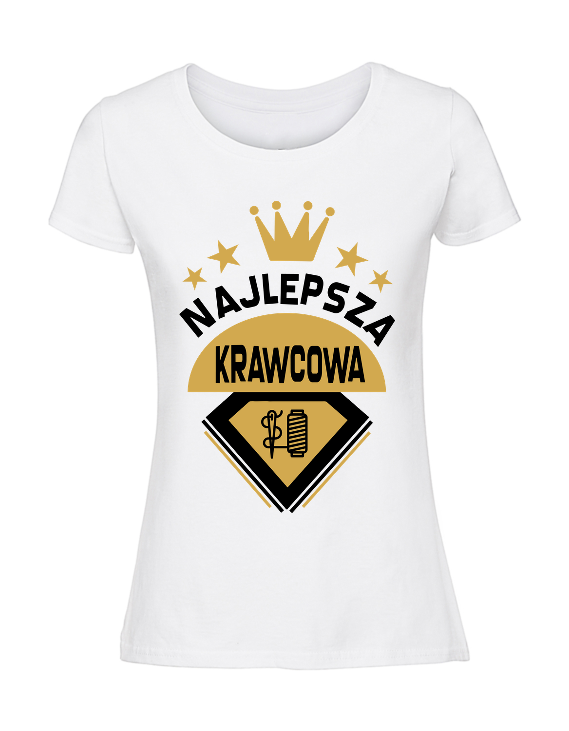 PC00005_biala.png Damska koszulka z nadrukiem – Najlepsza Krawcowa - obrazek 1