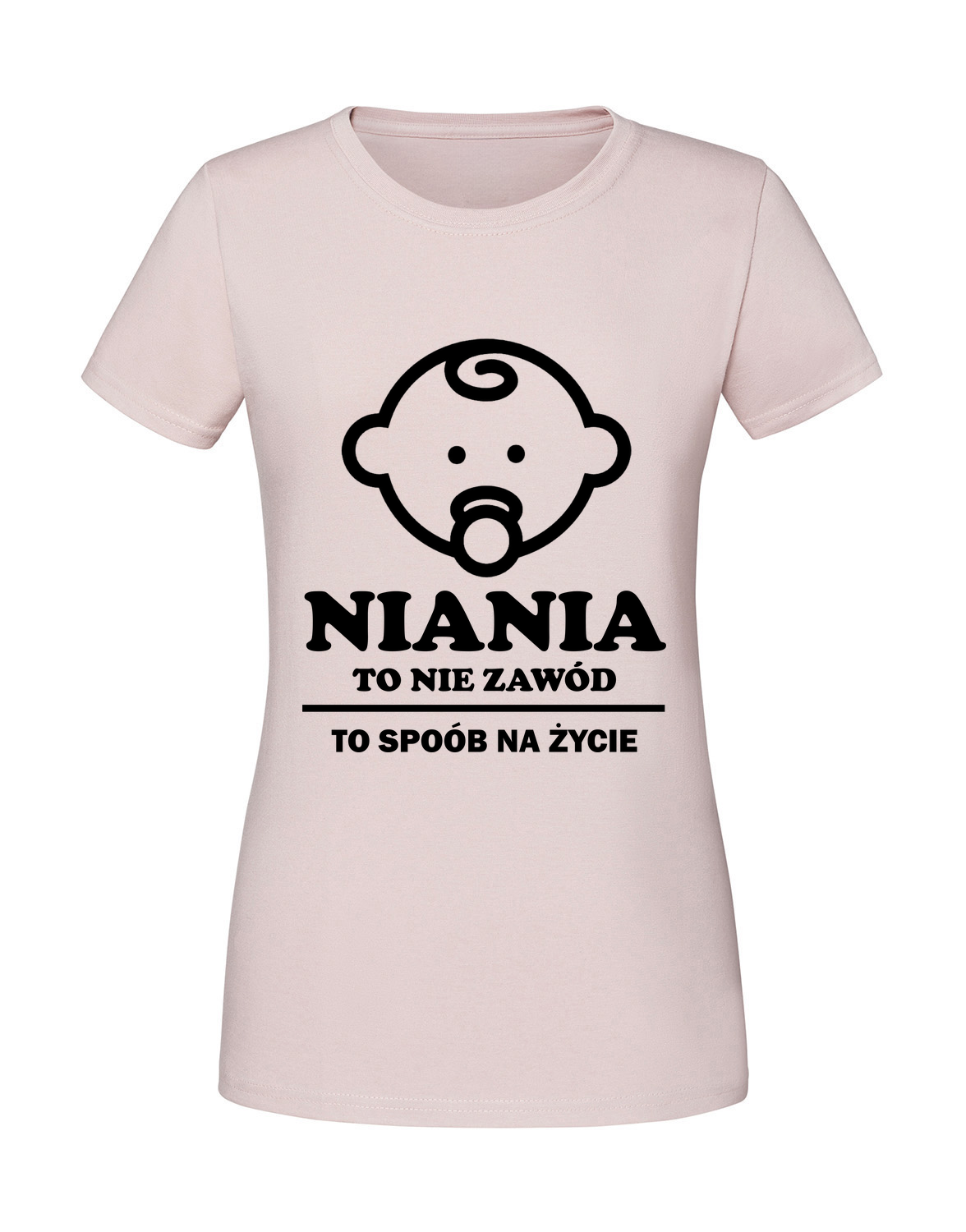 PC00011_pudrowy_roz.png Damska koszulka z nadrukiem – NIANIA na pełen etat - obrazek 1