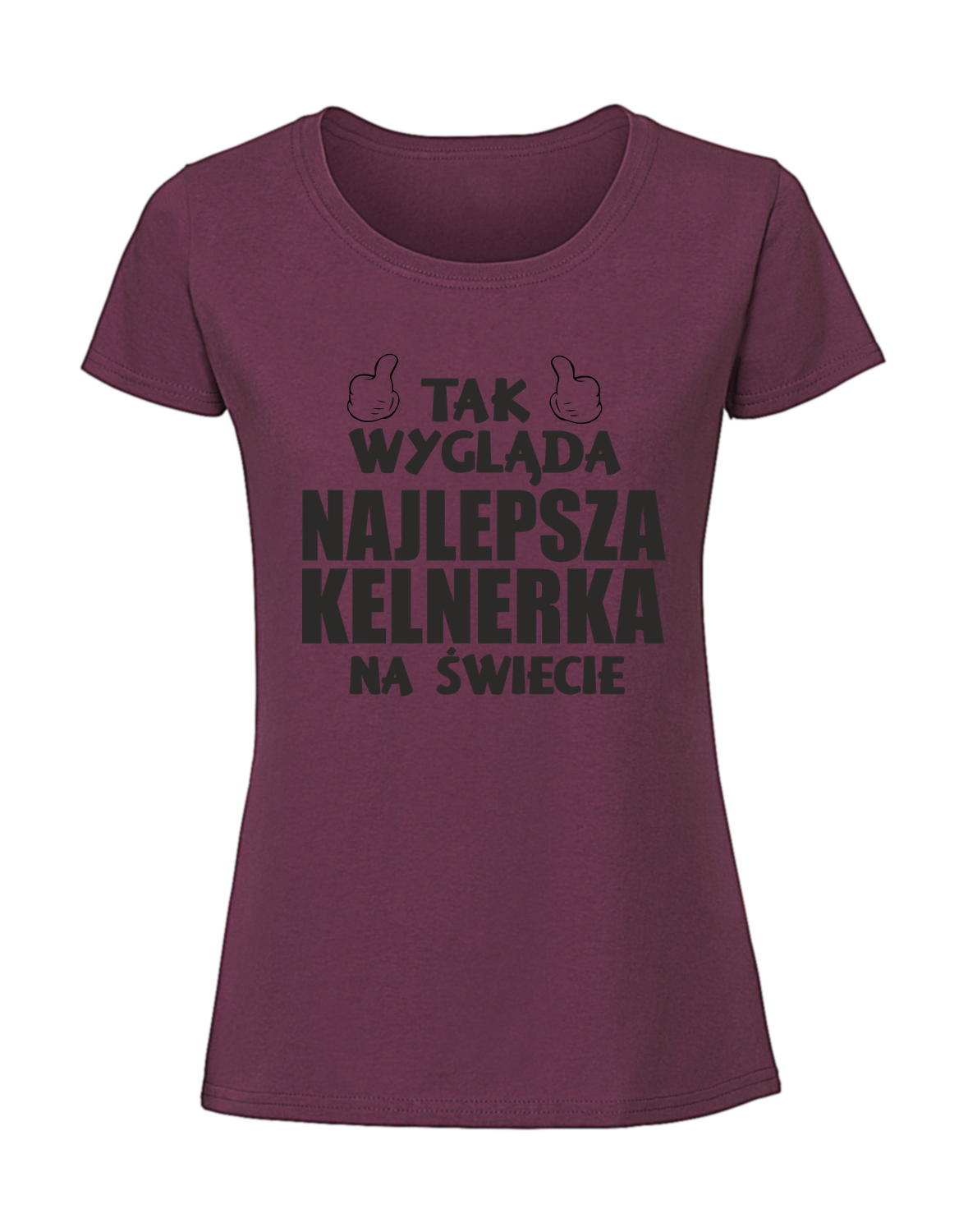PC00020_burgundowa.png Damska koszulka z nadrukiem – NAJLEPSZA KELNERKA - obrazek 1