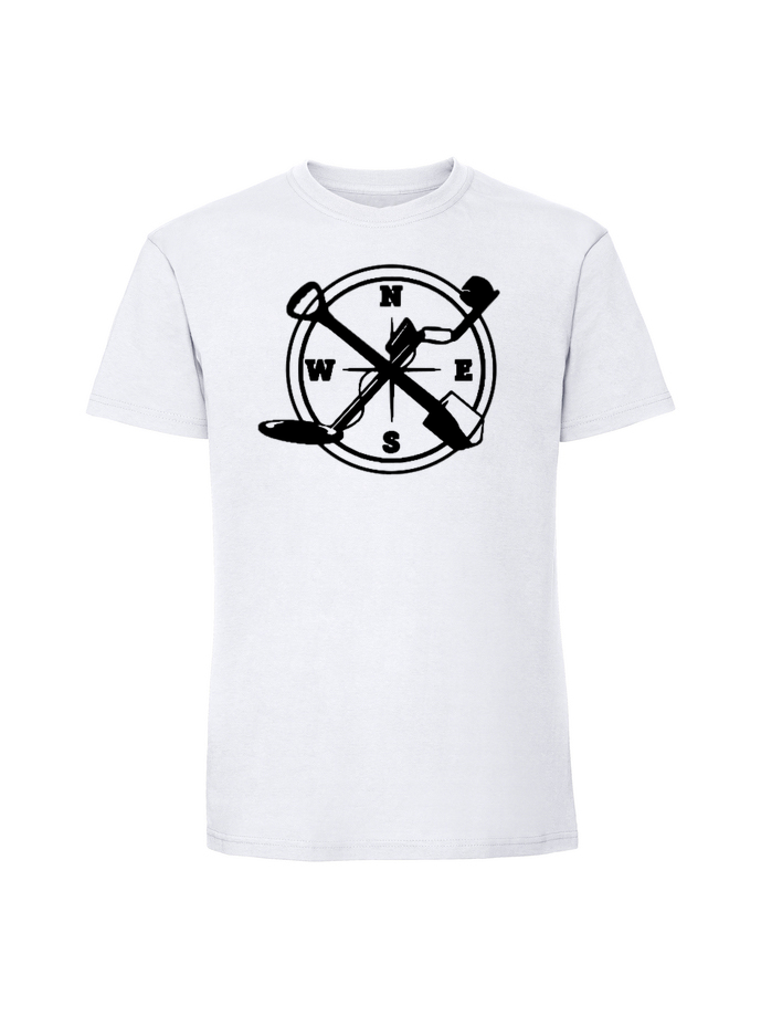 PO00067_biala.png Męska koszulka  z nadrukiem – WYKOPKI saperka kompas wykrywacz metali - obrazek 1