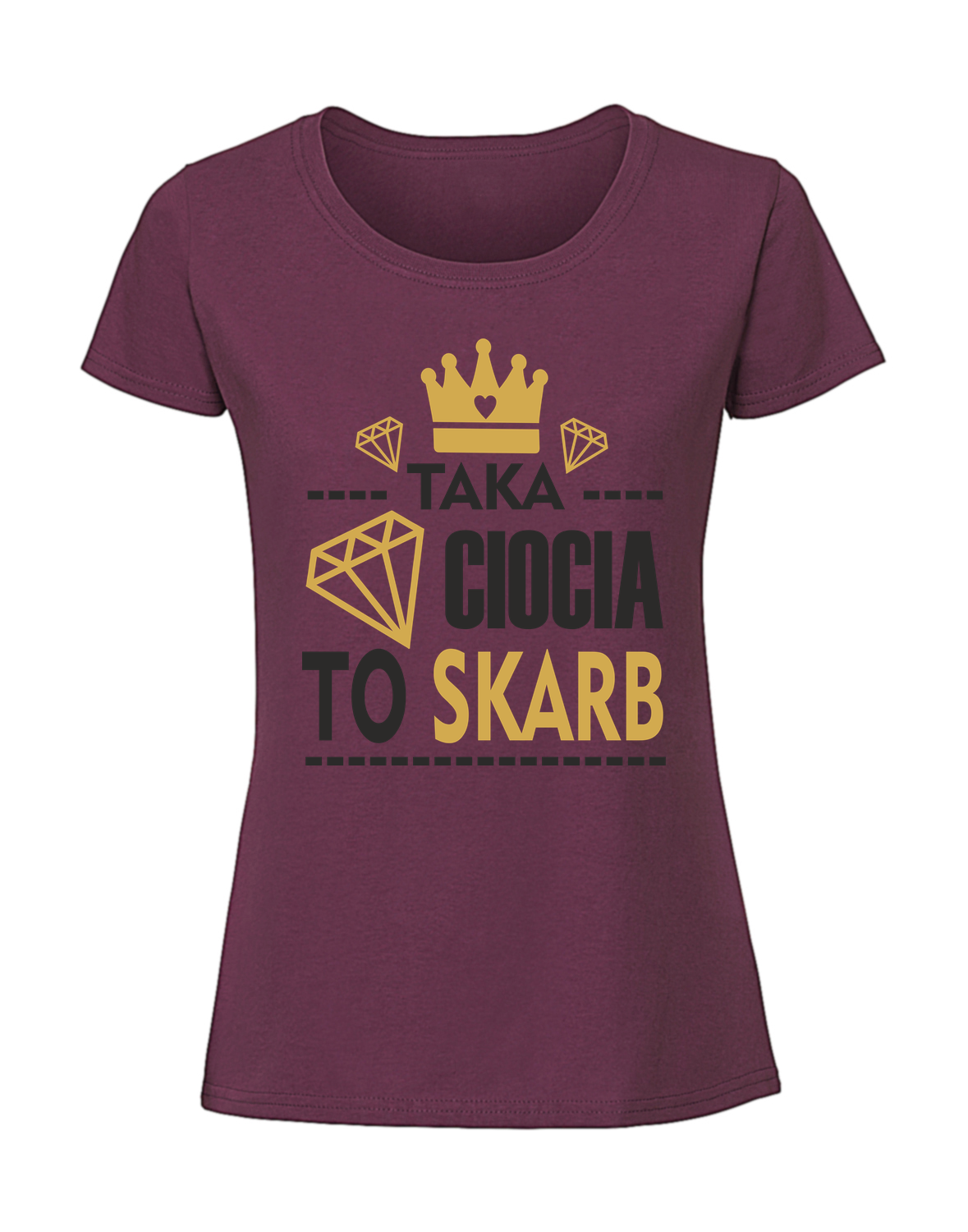 PZ00016_burgundowa.png Damska koszulka z nadrukiem – Taka ciocia to skarb - obrazek 1