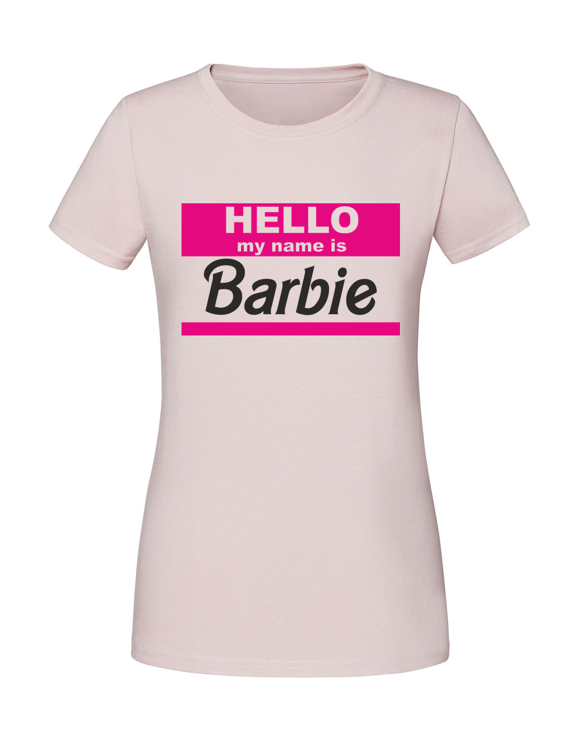 PZ00020_pudrowy_roz.png Damska koszulka z nadrukiem – hello my name is barbie - obrazek 1