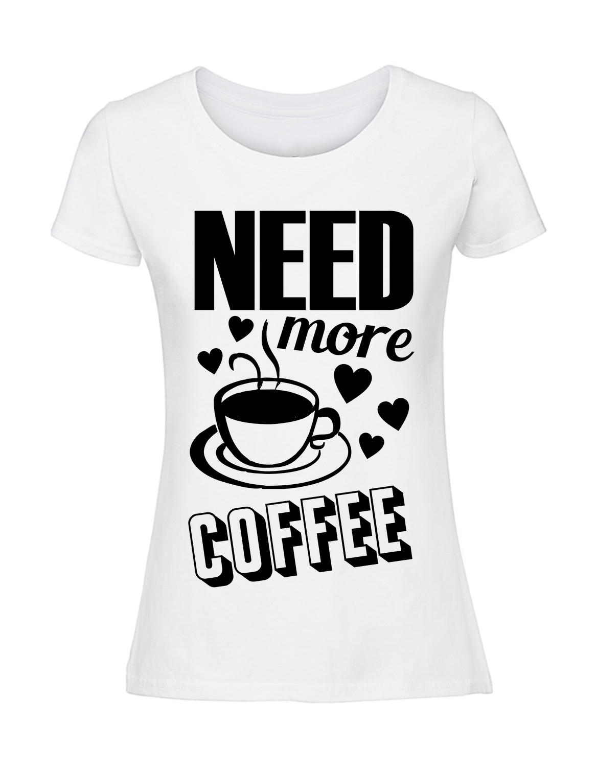 PZ00030_biala.png Damska koszulka z nadrukiem – need more coffee - obrazek 1