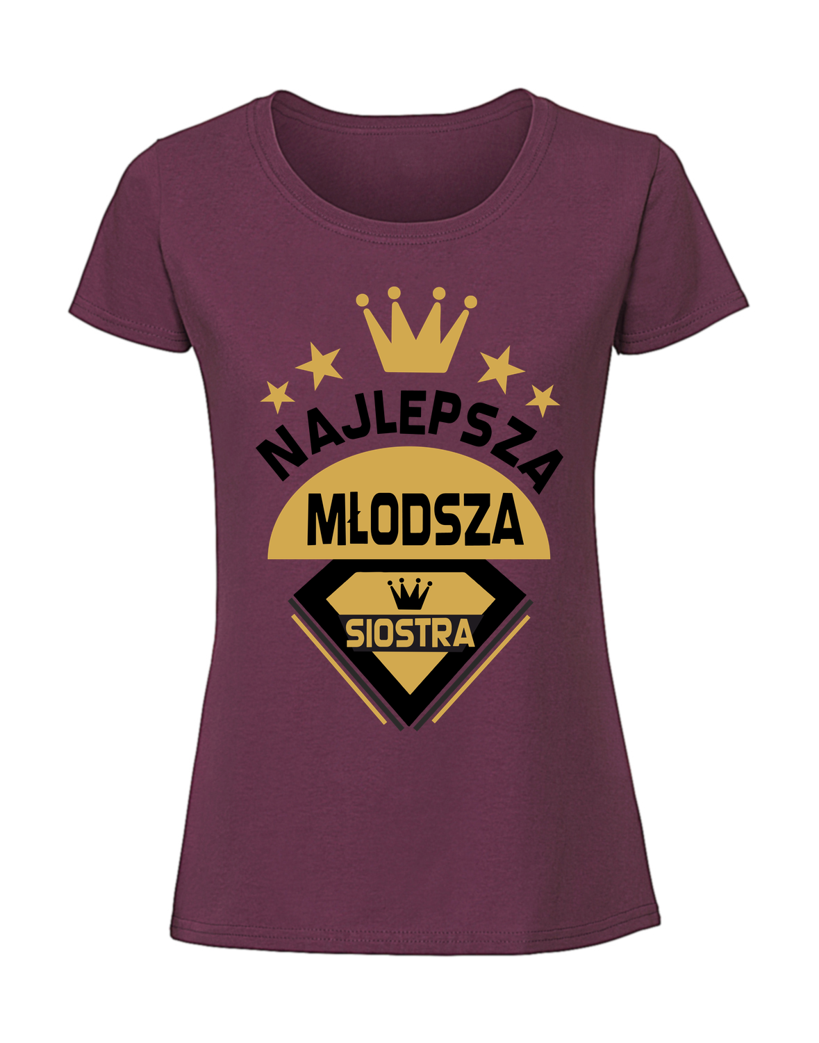 PZ00031_burgundowa.png Damska koszulka z nadrukiem – Najlepsza młodsza siostra v1 - obrazek 1