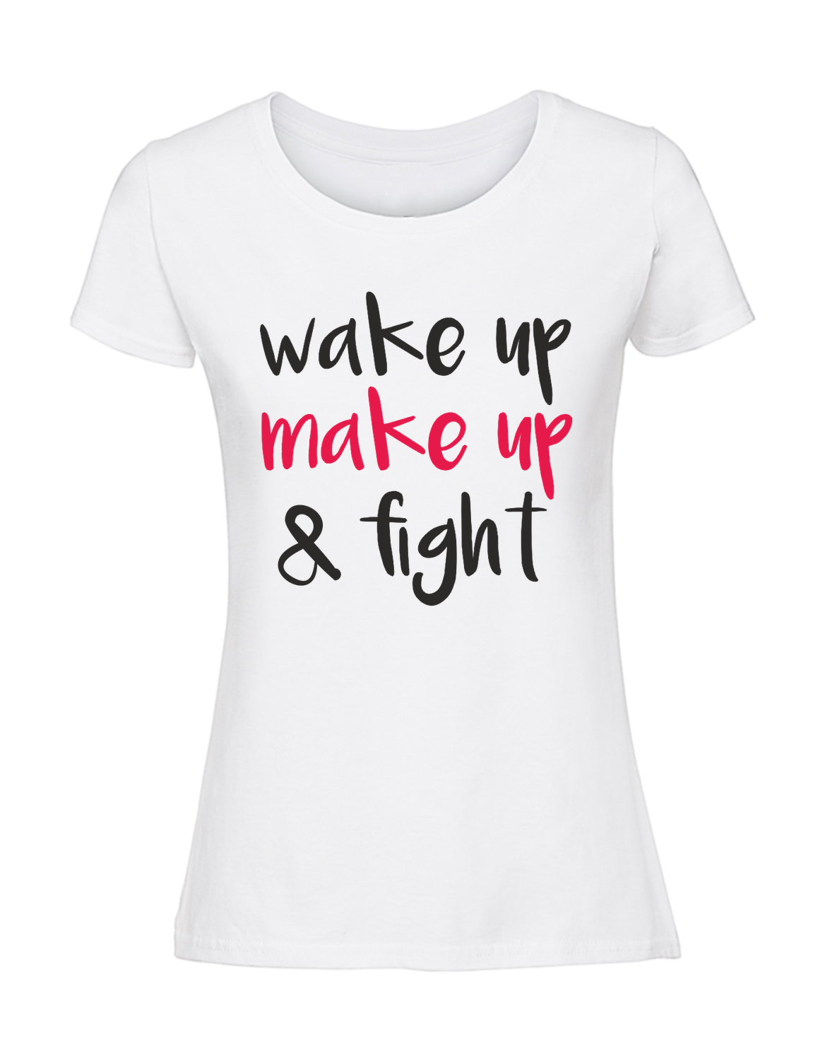 PZ00041_biala.png Damska koszulka z nadrukiem – Wake up make up - obrazek 1